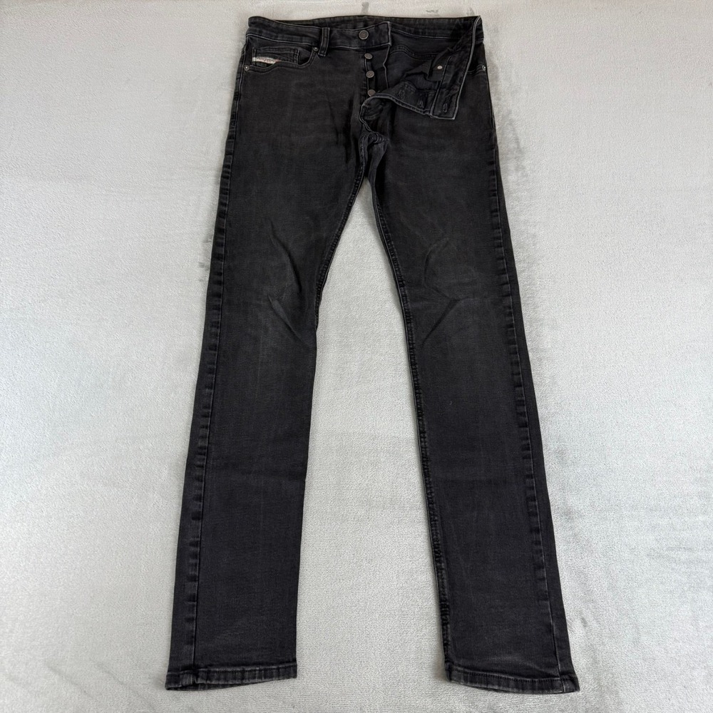 Diesel D-Luster Slim Straight Jeans Mens 32x34 Black Denim Distressed Stretch